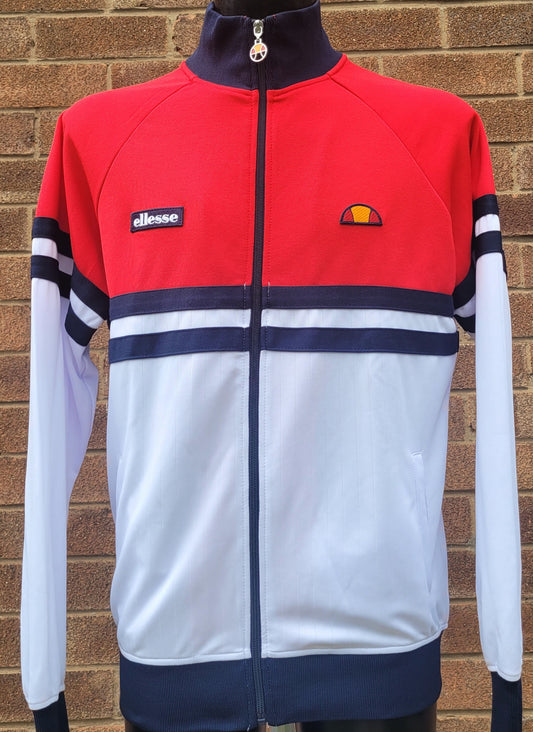 Ellesse Rimini full zip Red Iced White Navy colour block track jacket side hand pockets 