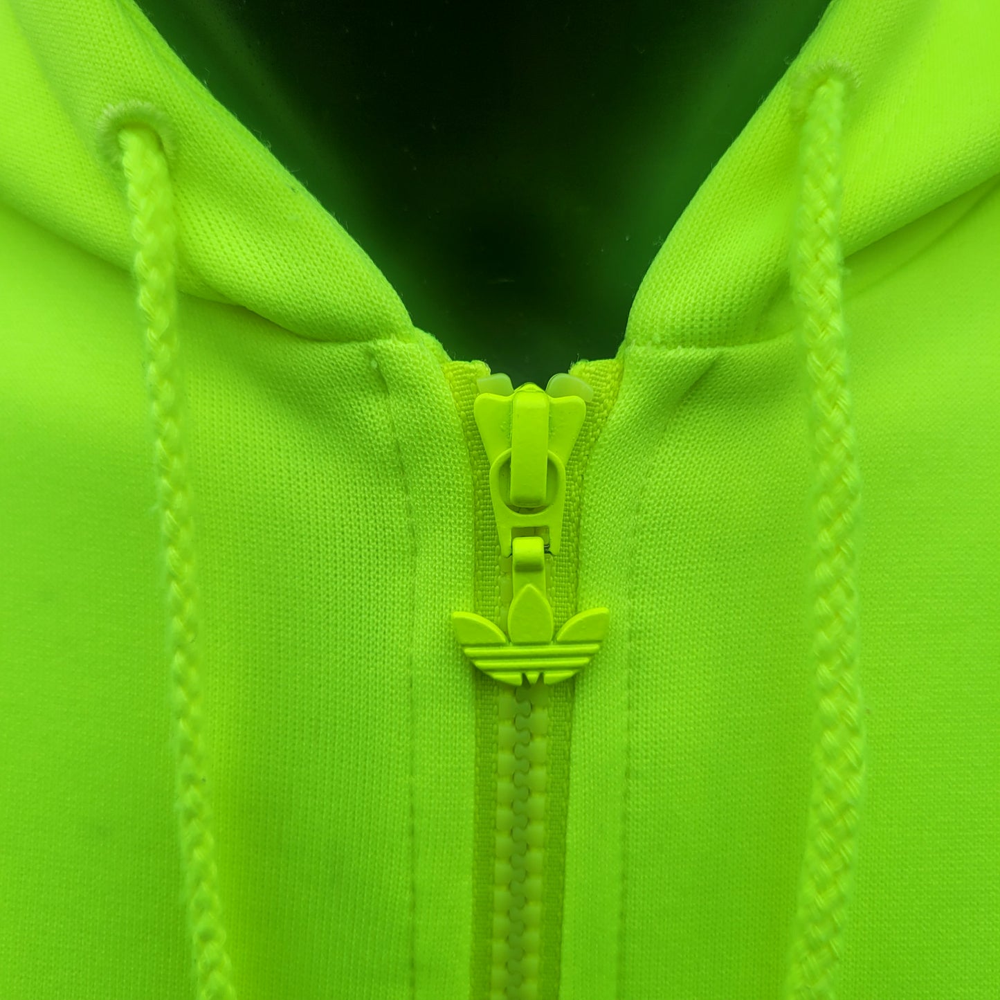 Adidas Originals Neon Green Zip Hoodie, Trefoil Logo  3 Stripe Sleeve, Statement Piece, Size: L