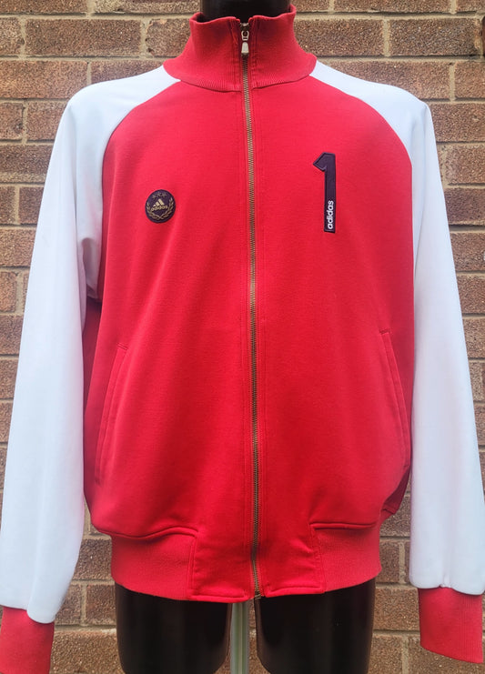 Vintage Adidas Number One track jacket Red White full zip ribbed hem and cuffs side pockets