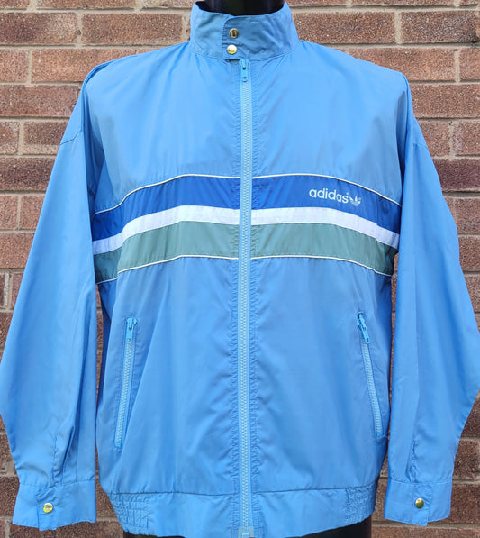 90's Vintage adidas Colour Windbreaker Jacket Blue Full Zip Adidas Originals (US) XS/ Fits (UK) L