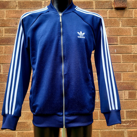Adidas Originals SST Navy Blue full zip track jacket embroidered trefoil logo resin zip pull side pockets