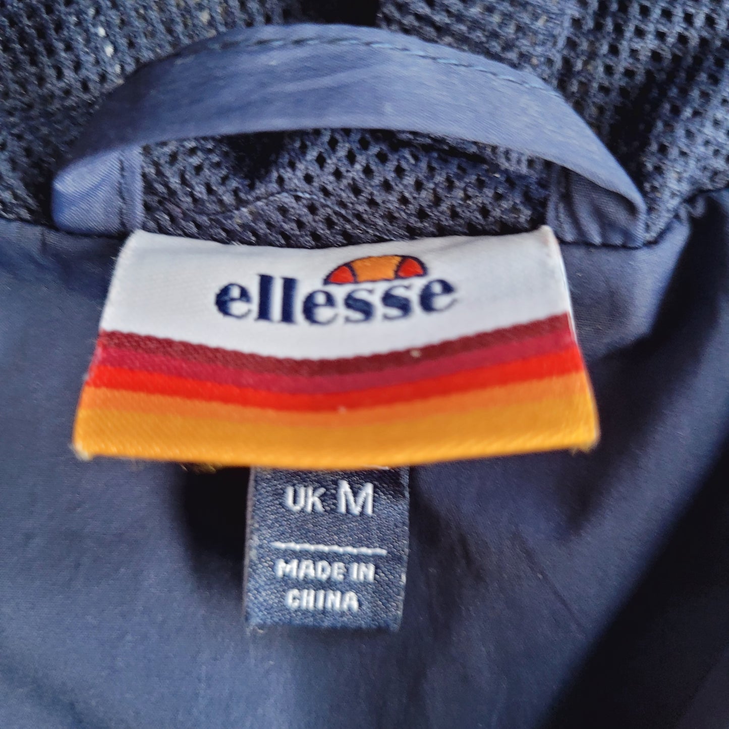 Ellesse Colour Block Windbreaker Jacket Navy Blue Teal Hooded Coat UK M Retro Festival Casuals