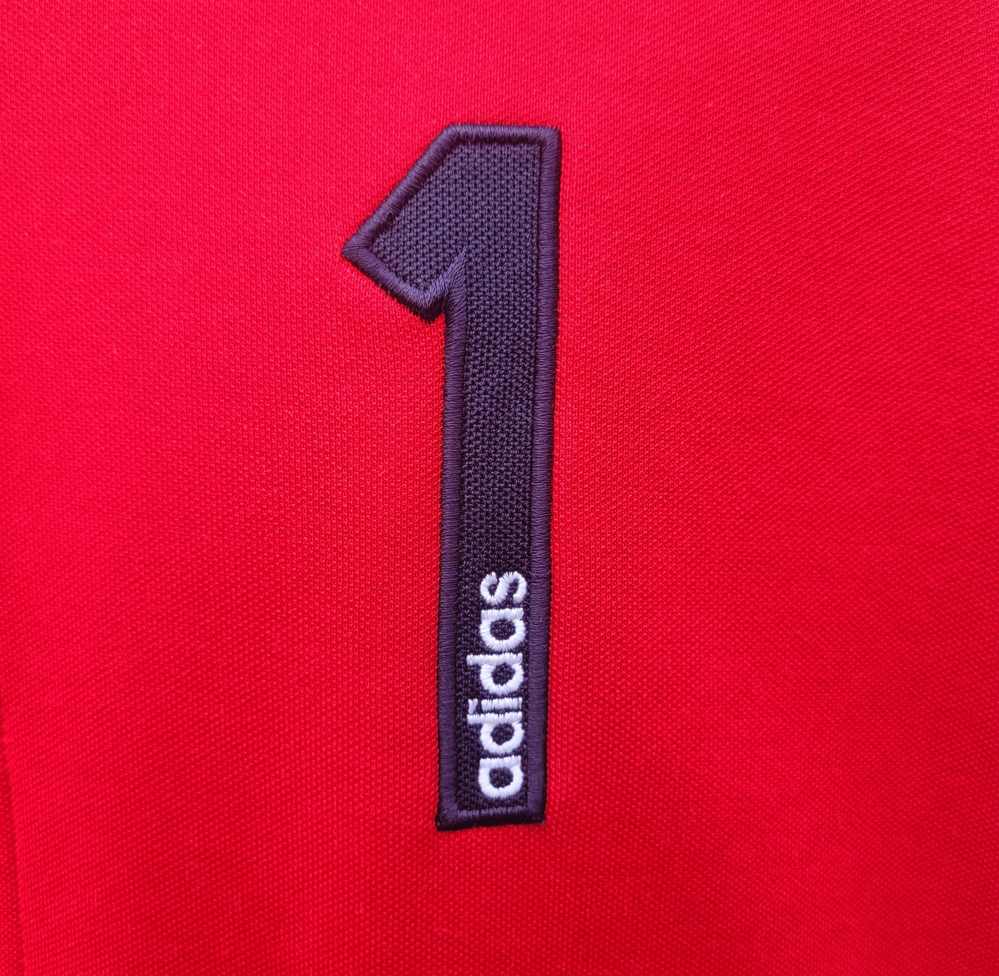 Vintage Adidas “Number One” Track Jacket Red White Full Zip Y2K 2000s Retro Sportswear Size: Large