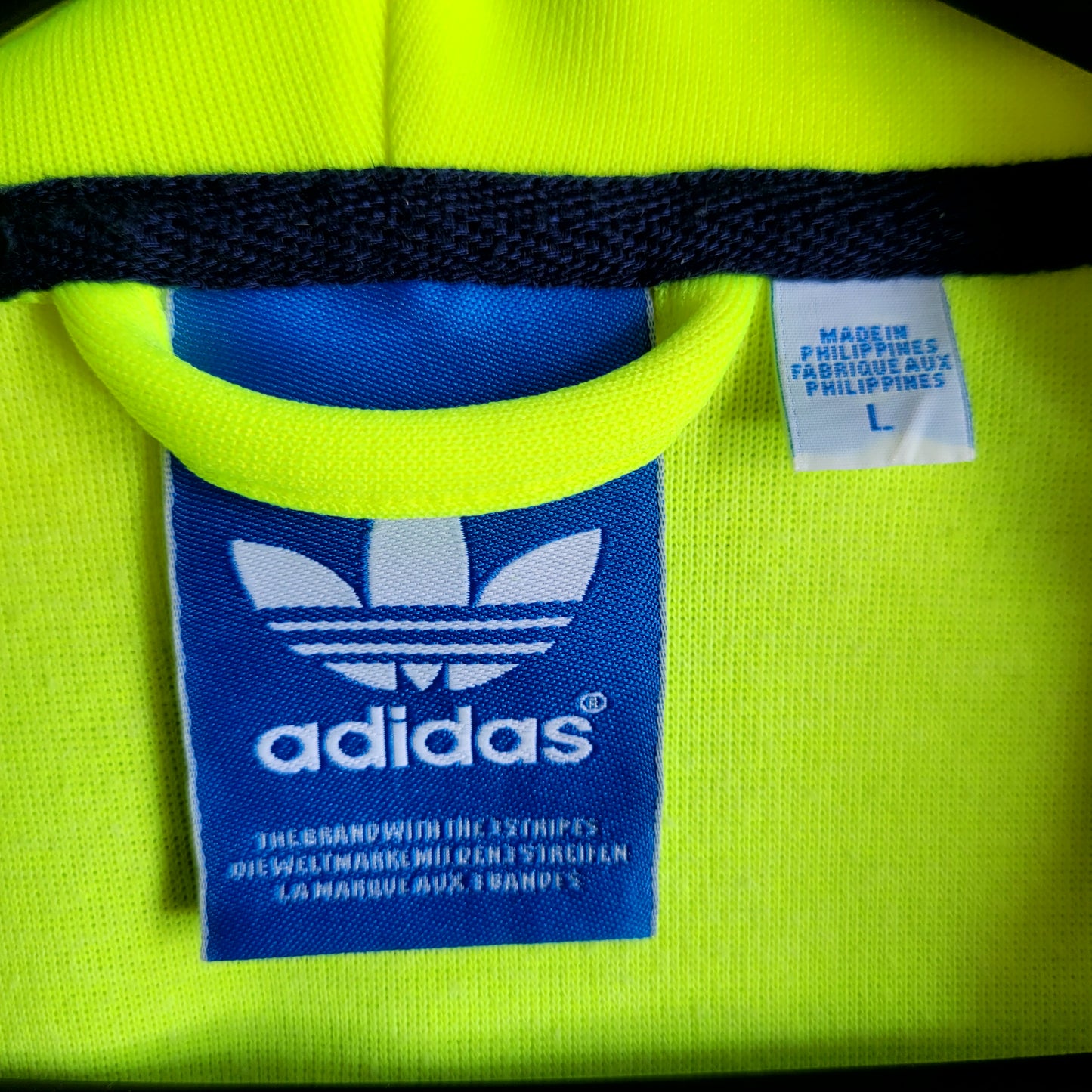 Adidas Originals Neon Green Zip Hoodie, Trefoil Logo  3 Stripe Sleeve, Statement Piece, Size: L