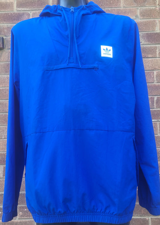 Adidas originals skateboarding quarter zip blue overhead windbreaker with kangaroo front pocket 