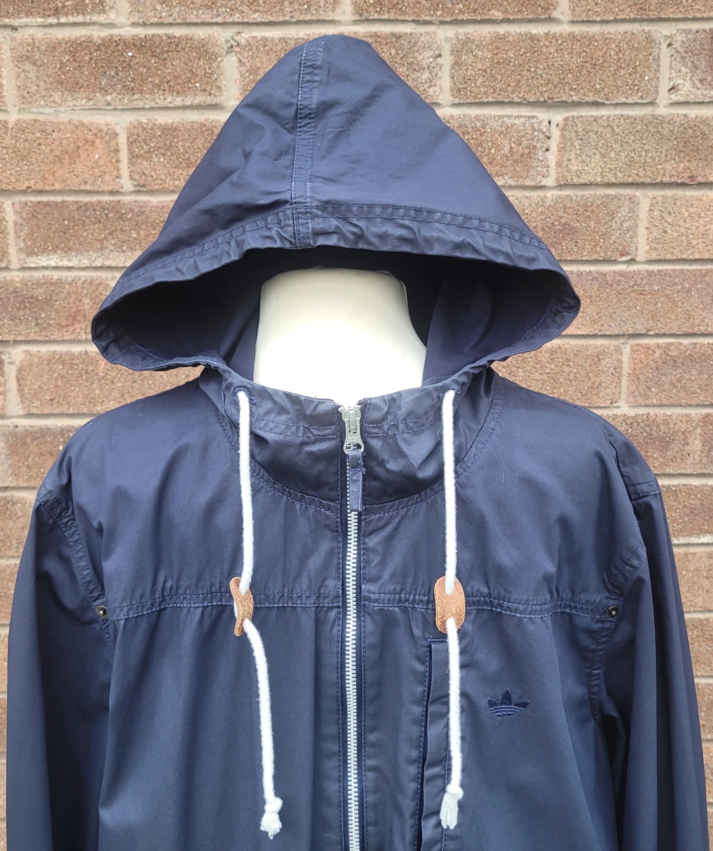 Adidas Originals Hooded Trefoil Utility Jacket Navy Full Zip Trefoil Logo Men's Vintage Style-Size M
