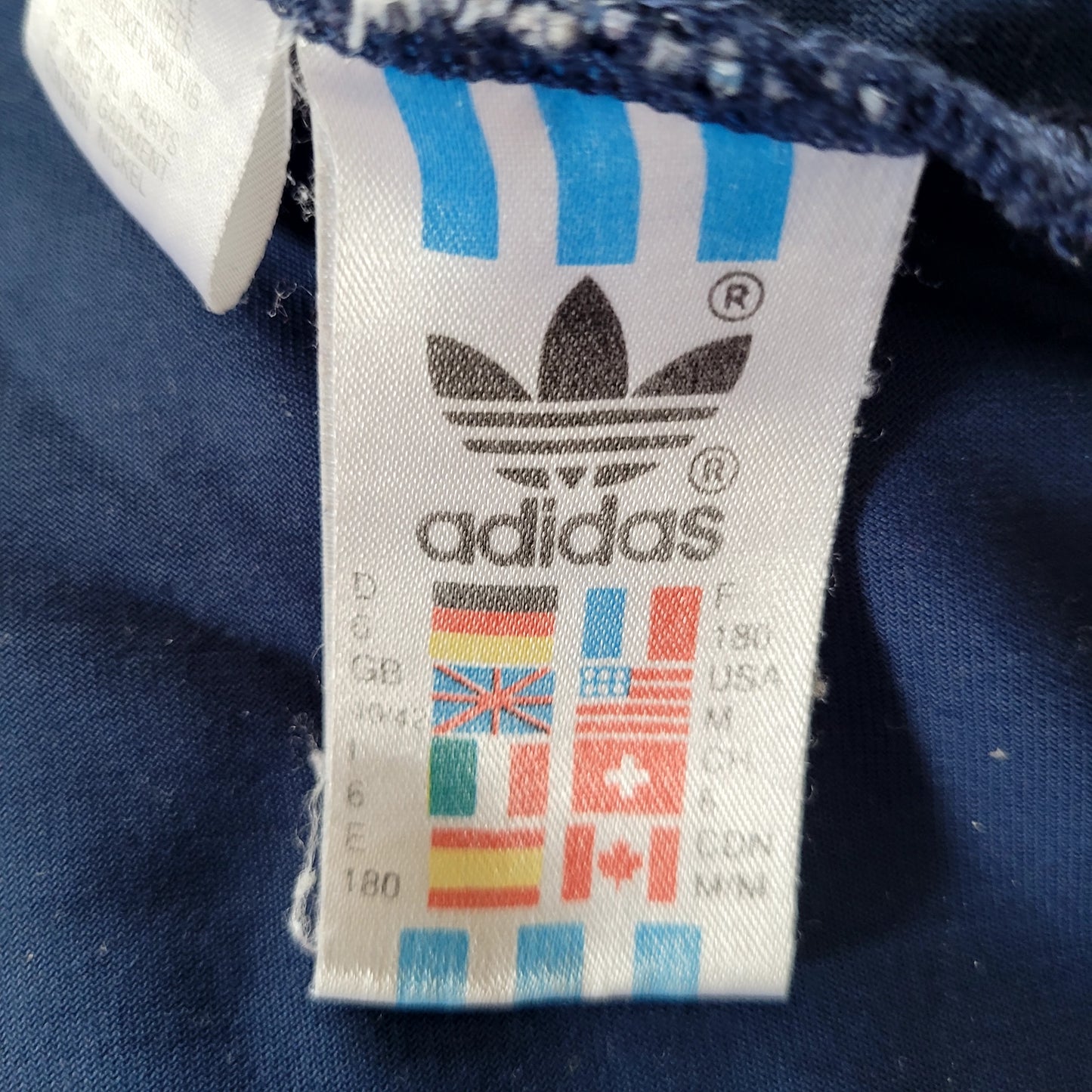 Vintage Adidas Track Jacket Blue Yellow 3 Stripe One World Trefoil Full Zip Size M