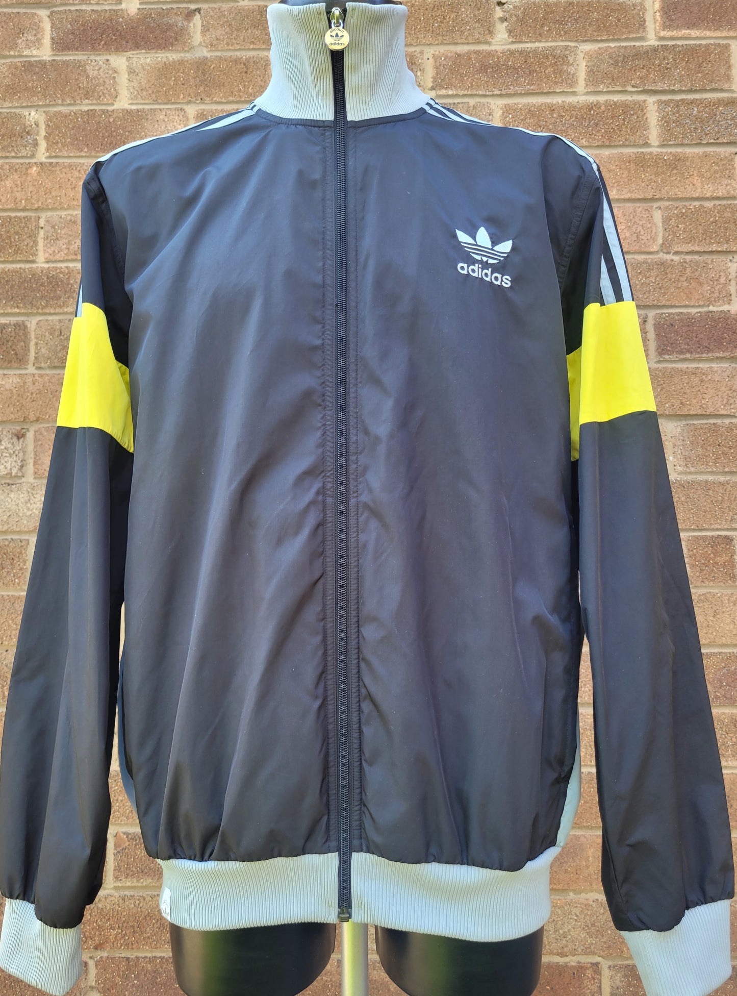 Vintage Adidas Allcourt Originals Track Jacket Black Grey Yellow Trefoil Full Zip Size: L