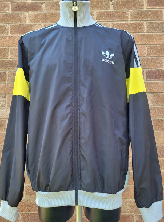 Vintage Adidas Allcourt Originals Track Jacket Black Grey Yellow Trefoil Full Zip Size: L