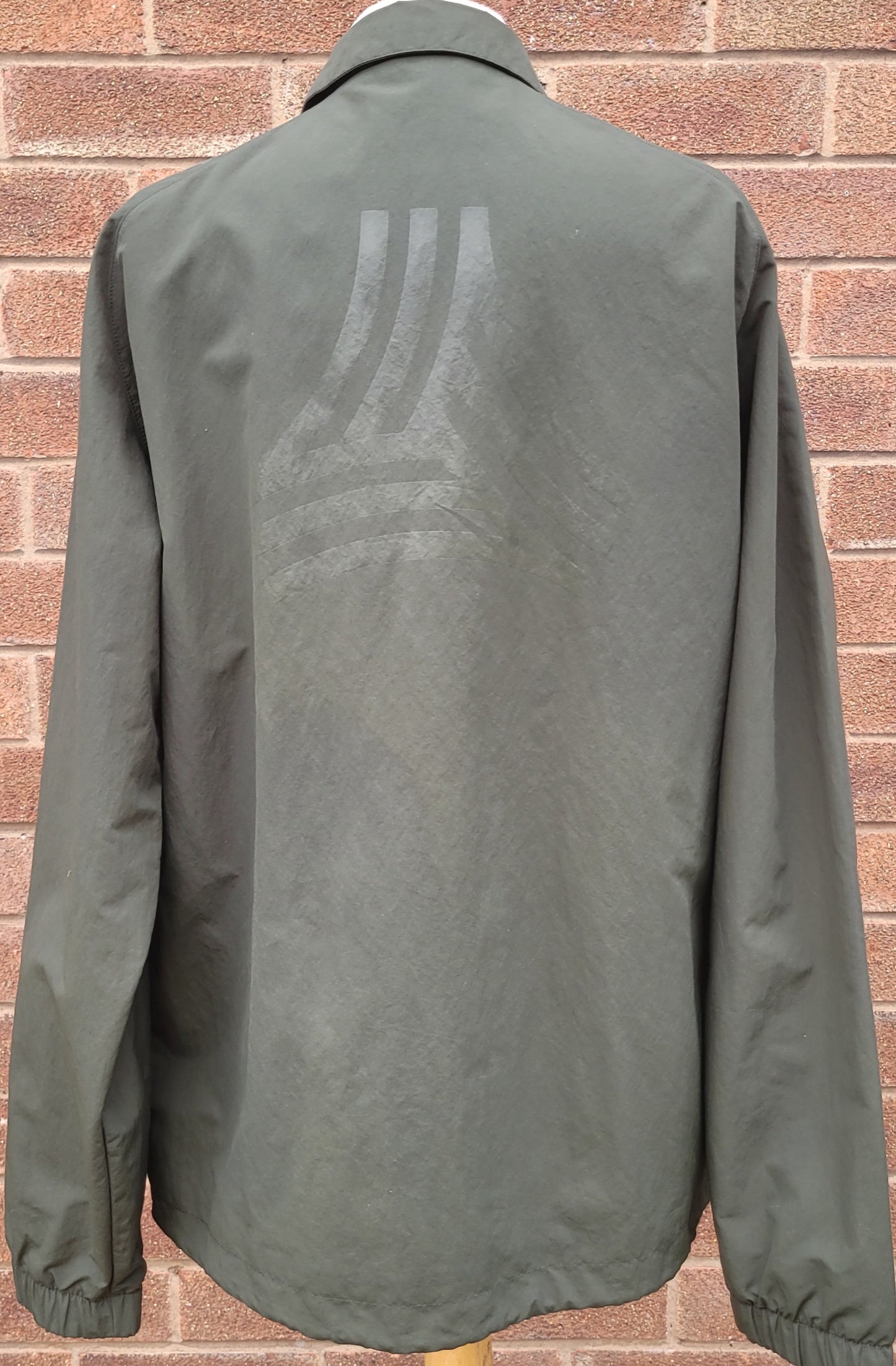Adidas Coach Jacket Olive Green Red Logo Mesh Lined Snap Button Jacket UK M
