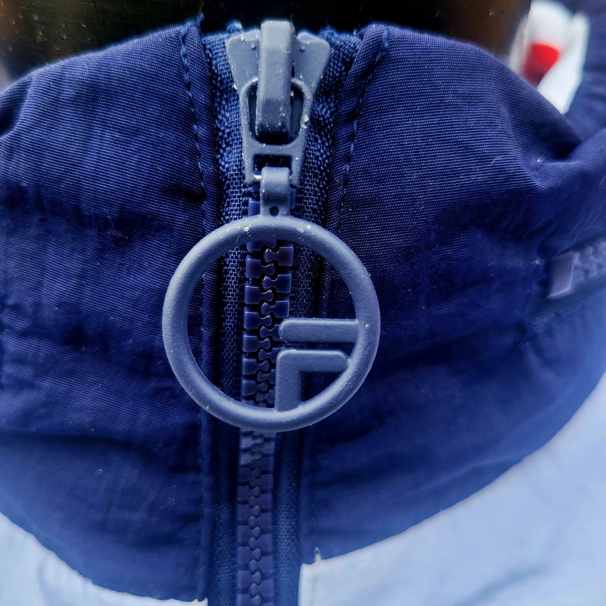 FILA Oversized Half Zip Overhead Padded Anorak Jacket White Navy Red Colour Block Logo Windbreaker Size: Medium