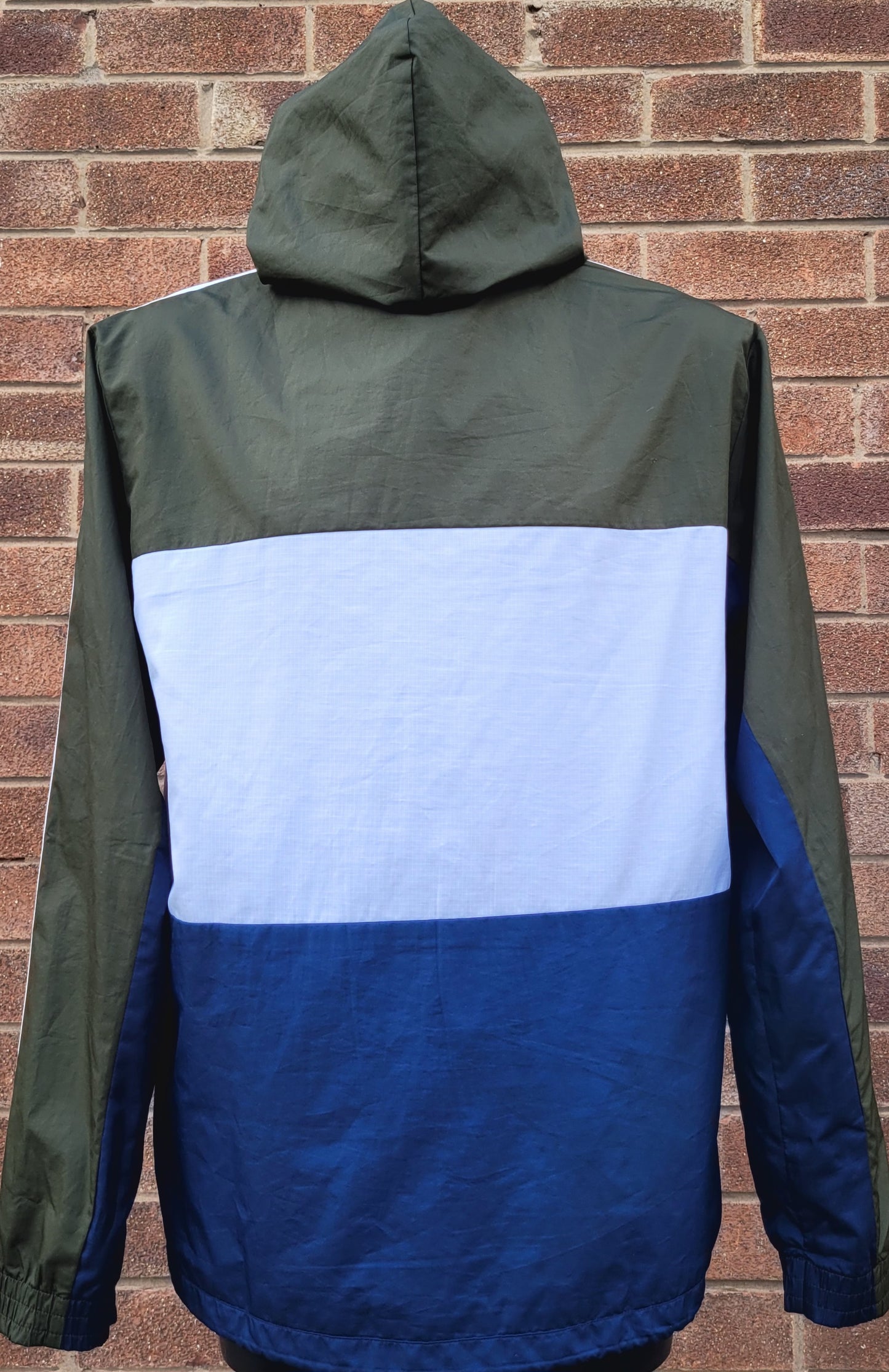 Adidas Originals Colourblock Windbreaker Jacket Green Navy White 3 Stripe Hooded Size-Large