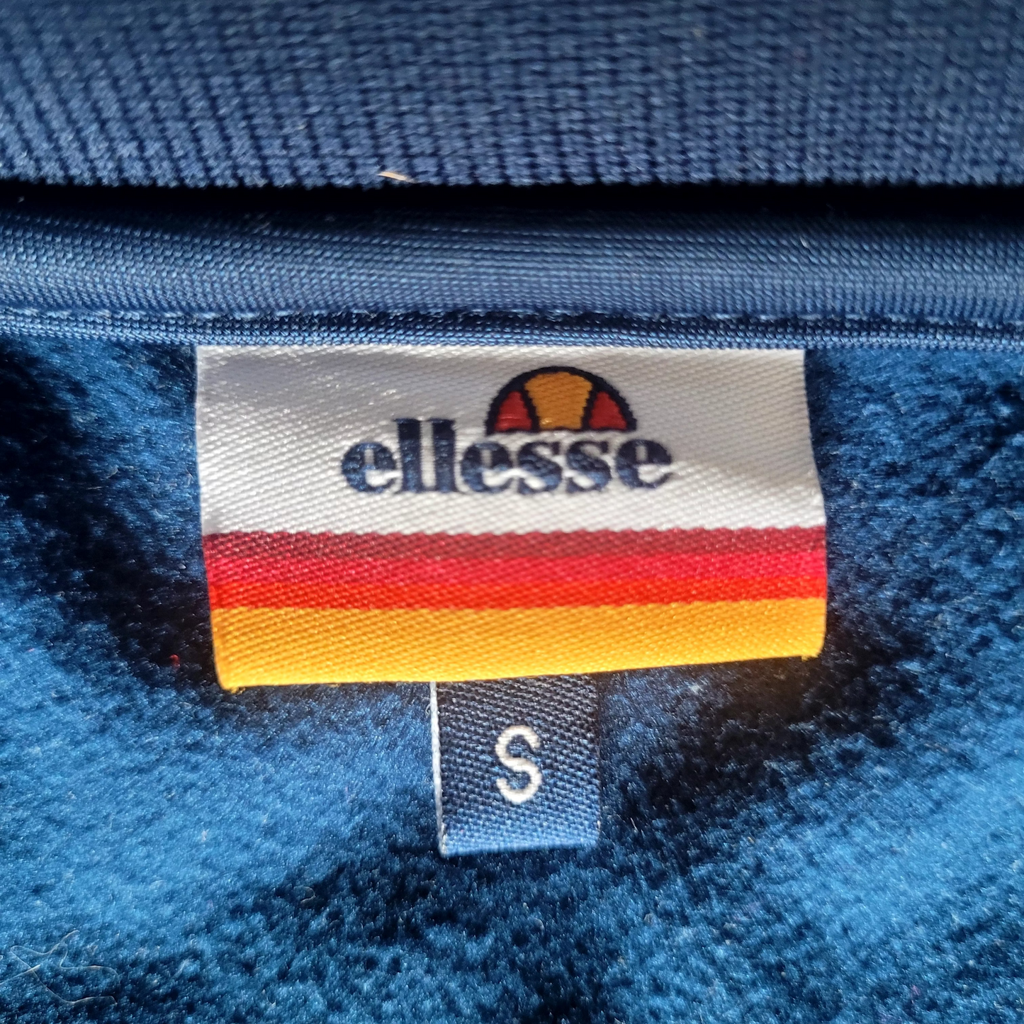 Ellesse Navy Track Top, Branded Logo Tape Sleeve and Zip Pull, Retro Terrace Jacket Size: Small
