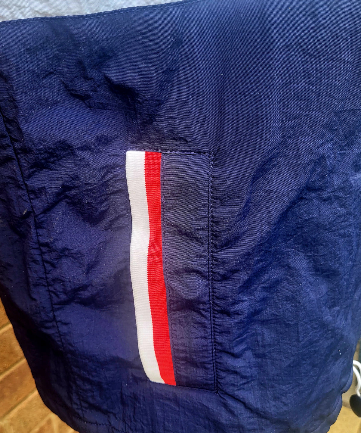 FILA Oversized Half Zip Overhead Padded Anorak Jacket White Navy Red Colour Block Logo Windbreaker Size: Medium