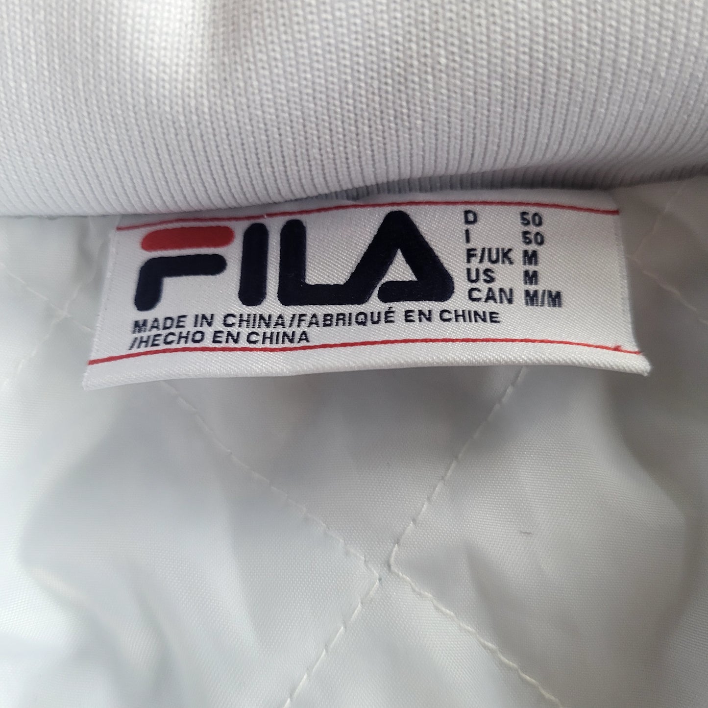 FILA Oversized Half Zip Overhead Padded Anorak Jacket White Navy Red Colour Block Logo Windbreaker Size: Medium