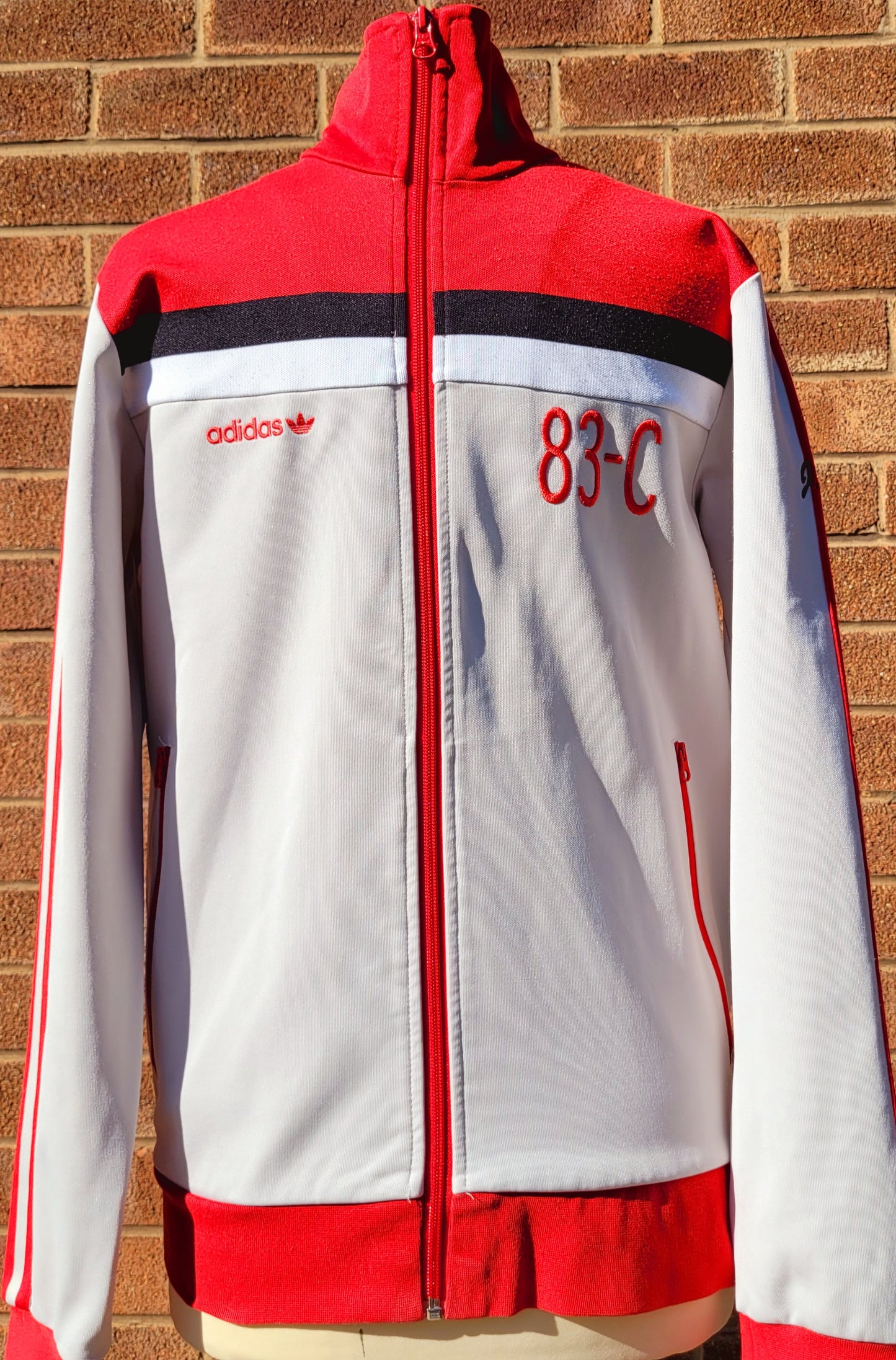 Adidas Originals 83-C Track Jacket White Red Full Zip Trefoil Retro Terrace Size M