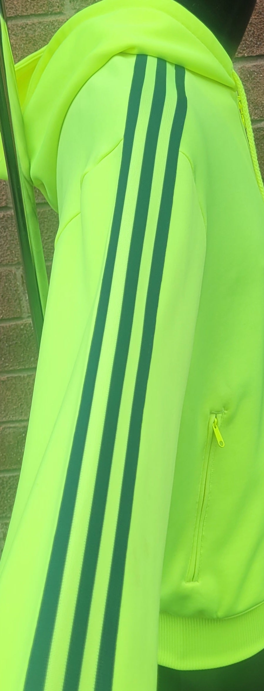Adidas Originals Neon Green Zip Hoodie, Trefoil Logo  3 Stripe Sleeve, Statement Piece, Size: L