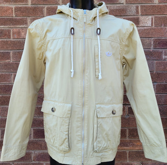 Adidas Originals Hooded Trefoil Utility Jacket Beige  Full Zip Trefoil Logo Men's Vintage Style Size: Medium