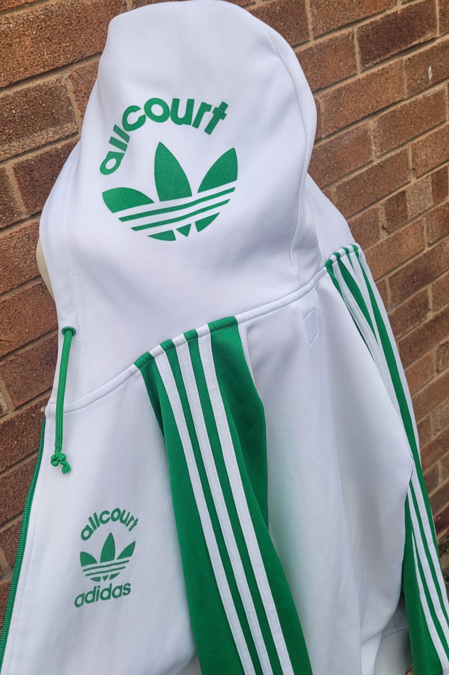 Vintage Adidas Originals “Allcourt” Track Jacket – White Green – Hooded – Full Zip – Size Small