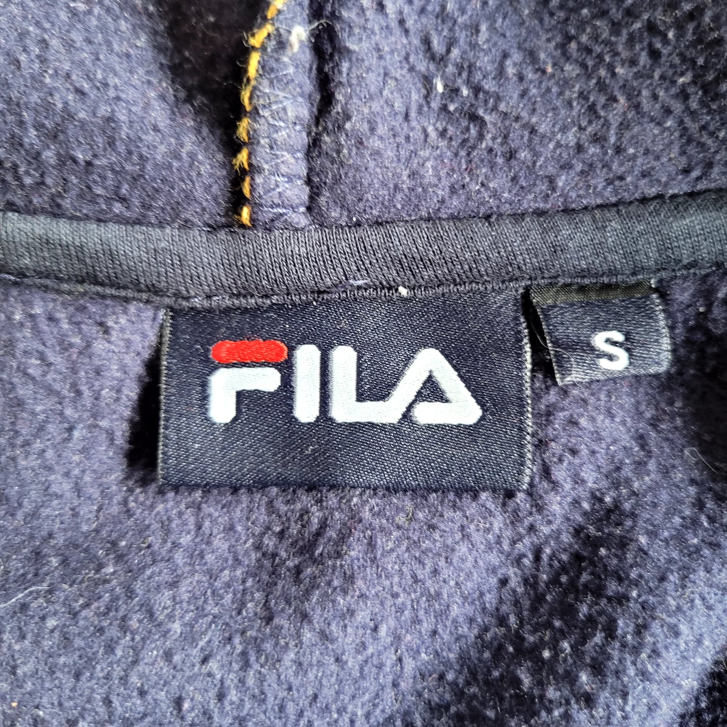FILA Sherpa Fleece Anorak Hoodie – Yellow & Navy Colour Block Half Zip Pullover Size: Small