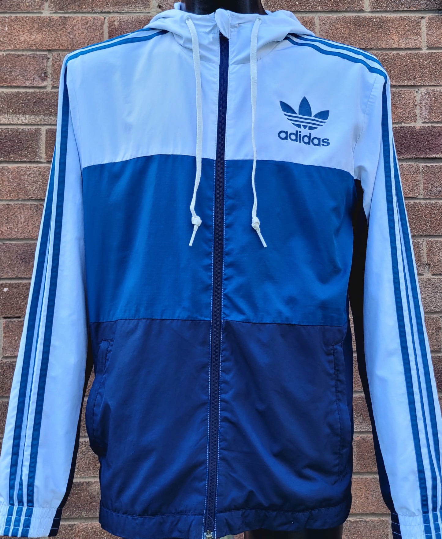 Adidas Originals Colour Block Windbreaker Jacket Hoodie White Blue UK: M