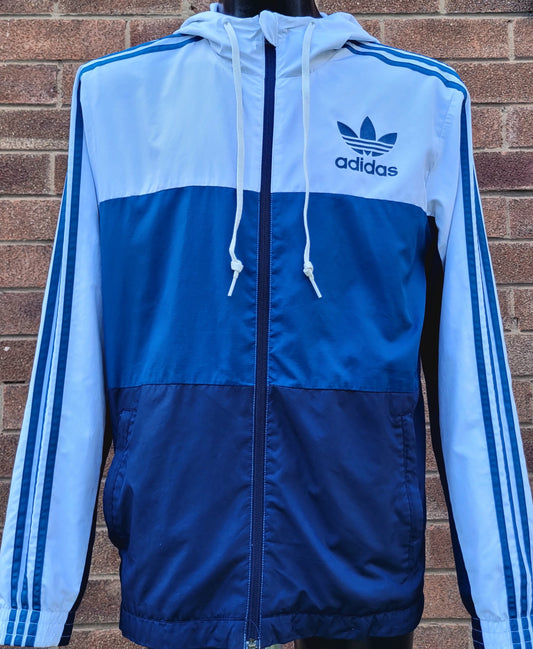 Adidas Originals Blue White full zip Windbreaker Jacket side zip pockets