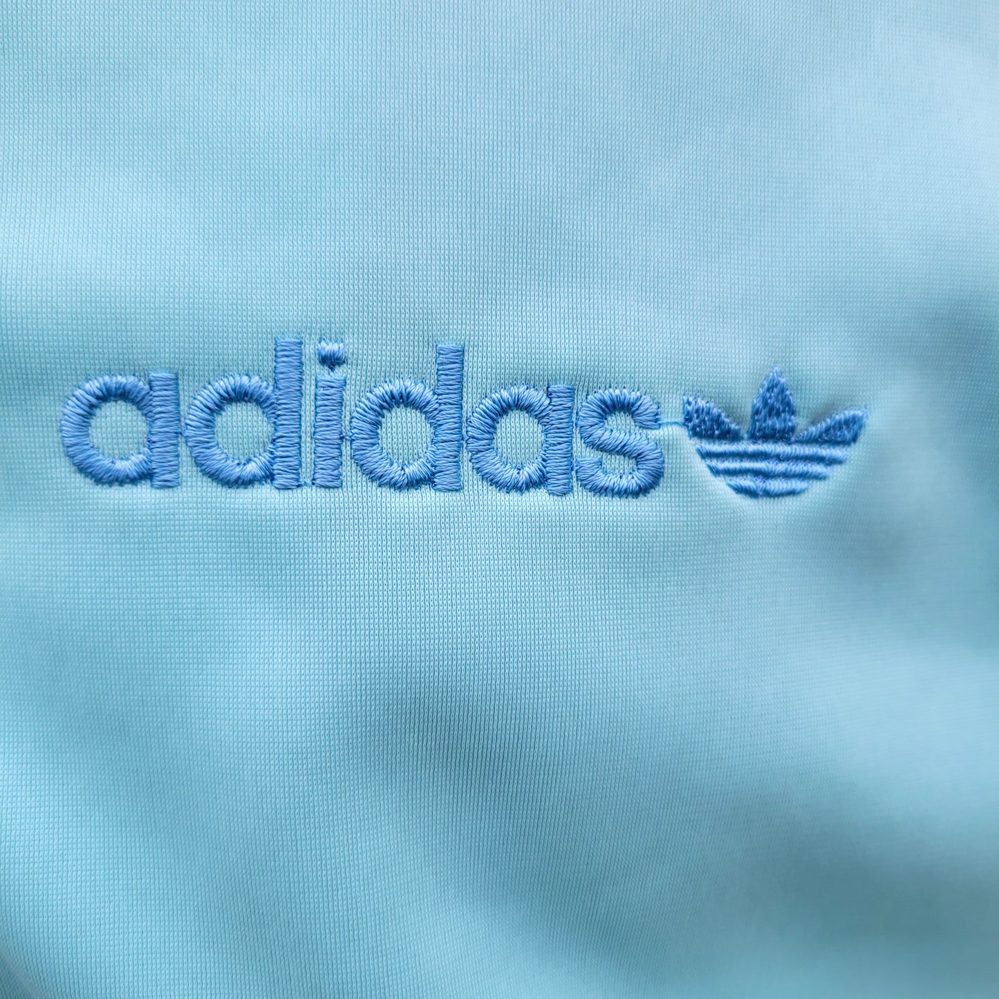 Vintage adidas Originals Track Jacket Ice Blue / Pale Yellow Colourblock Trefoil Zip Top Late 80s West Germany Size: GB - L