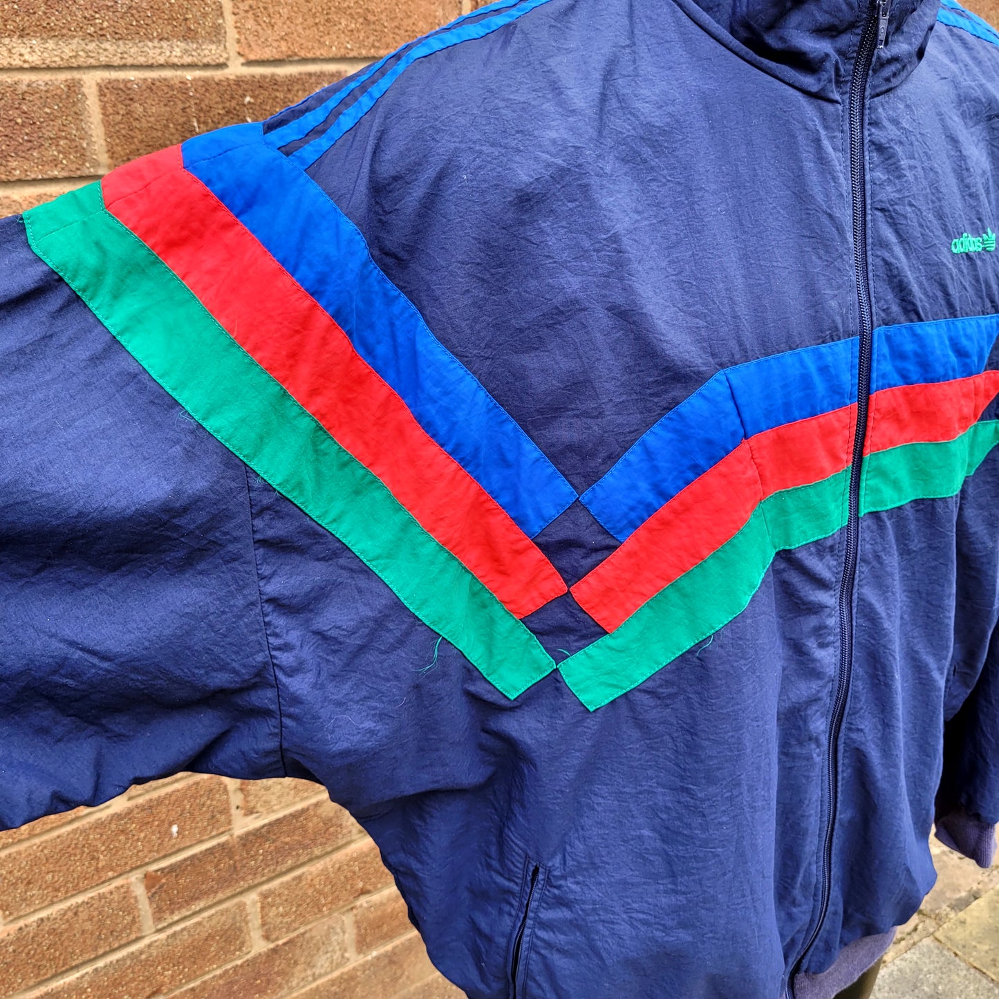 Vintage Adidas Originals Abstract Wave Ventex Track Jacket Navy Multi Colour Made In Morocco Size :D8 / F192