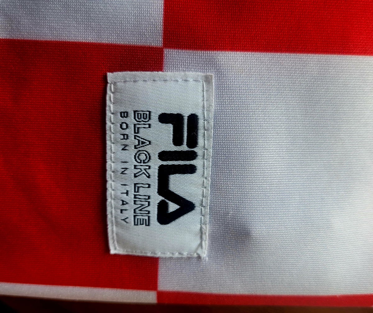 FILA Black Line Checkerboard T-Shirt Red & White Statement Streetwear Tee Size: Medium