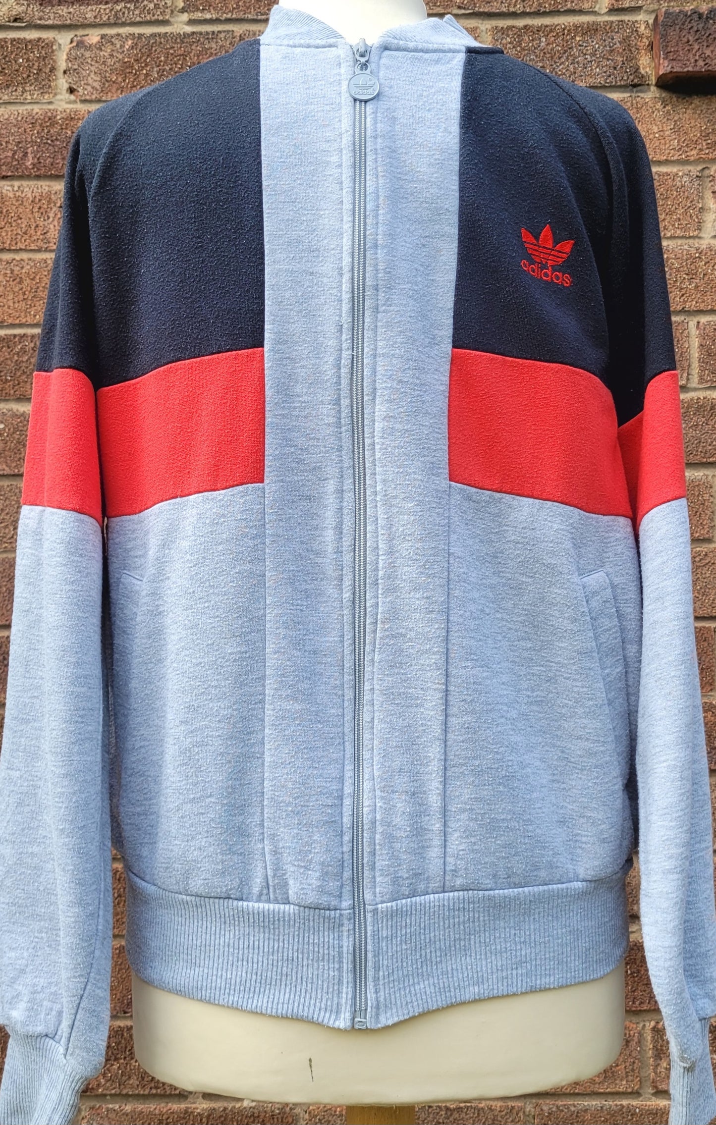 Adidas Originals Black Grey Red colour block full zip track jacket embroidered trefoil logo side pockets