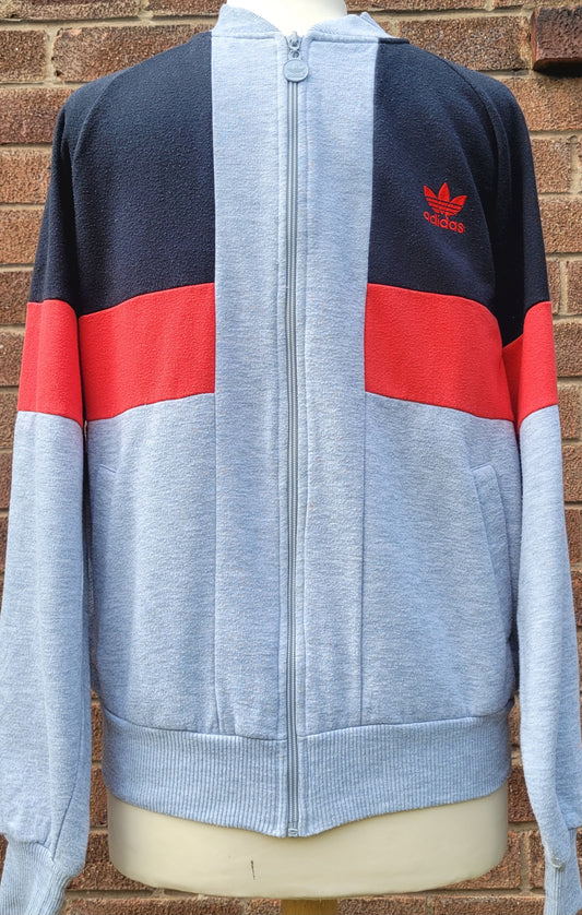 Adidas Originals Black Grey Red colour block full zip track jacket embroidered trefoil logo side pockets