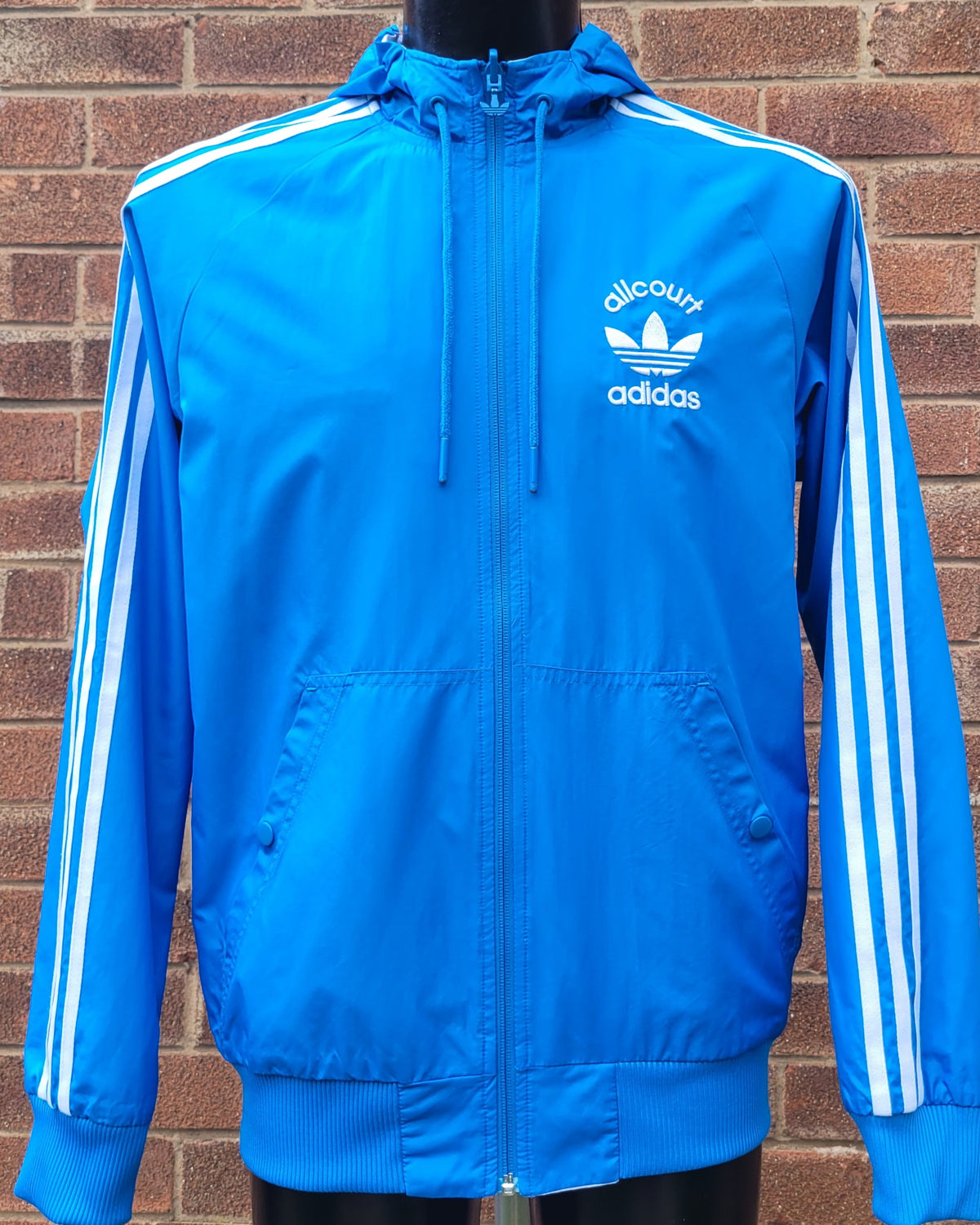 Adidas Originals Allcourt Blue White reversible White Blue full zip Windbreaker t Trefoil zip pull hooded press stud side pockets