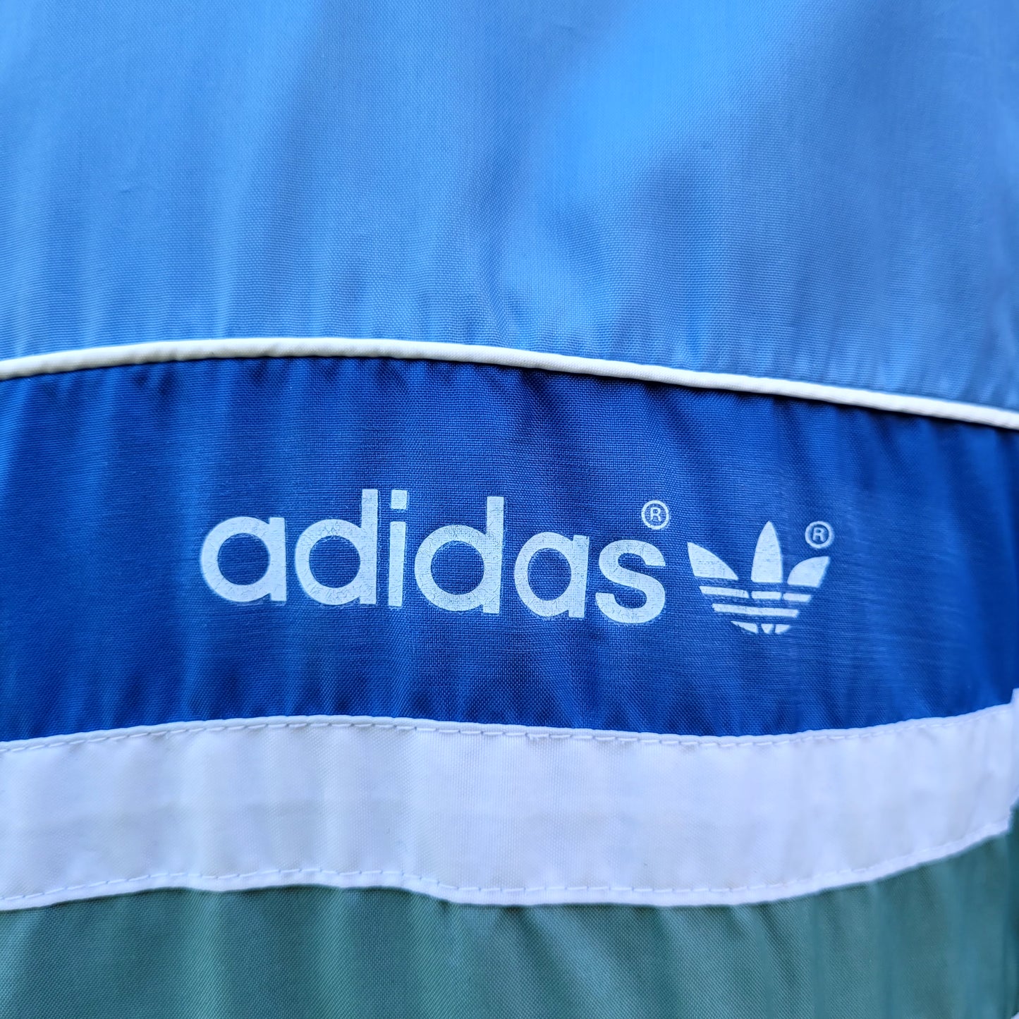 90's Vintage adidas Colour Windbreaker Jacket Blue Full Zip Adidas Originals (US) XS/ Fits (UK) L