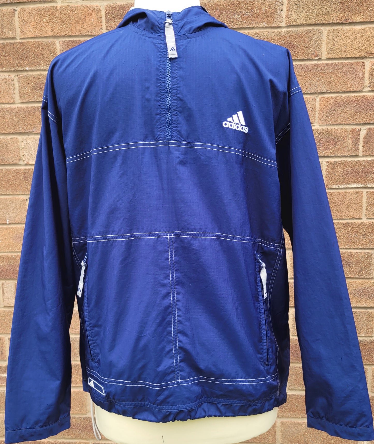 Vintage Adidas blue quarter zip sport's windbreaker  with side zipped pocket's  