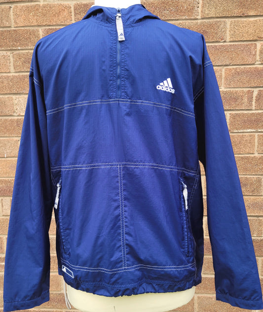 Vintage Adidas blue quarter zip sport's windbreaker  with side zipped pocket's  