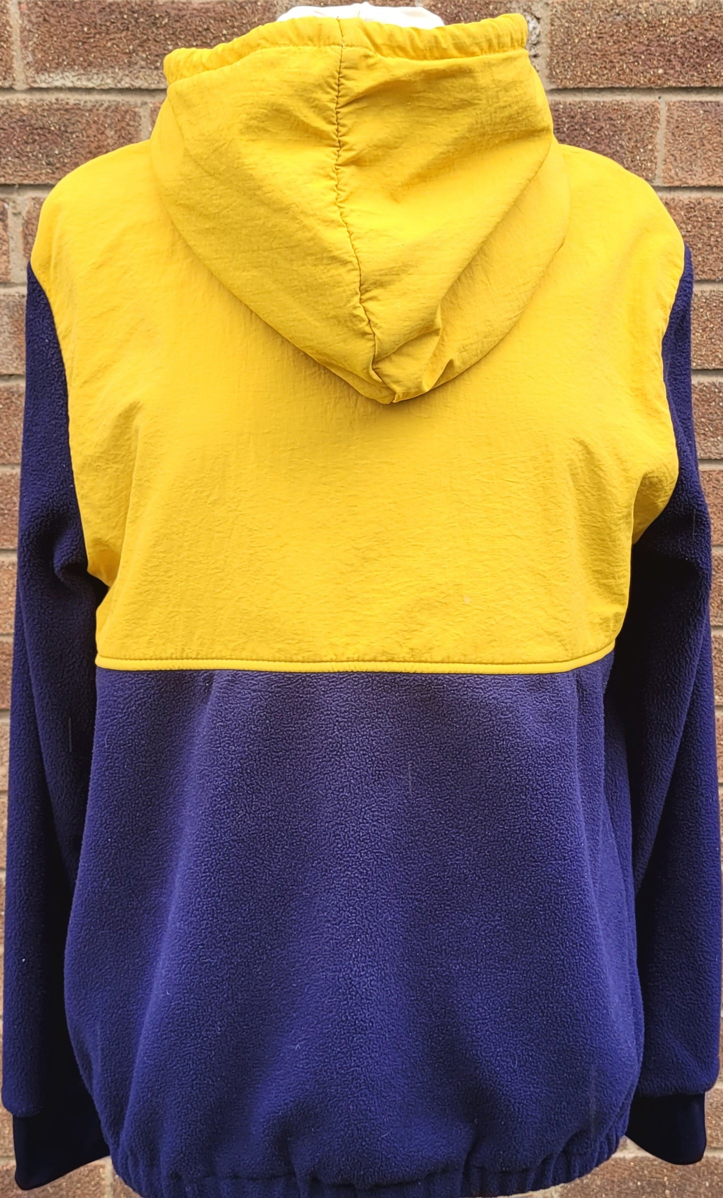 FILA Sherpa Fleece Anorak Hoodie – Yellow & Navy Colour Block Half Zip Pullover Size: Small