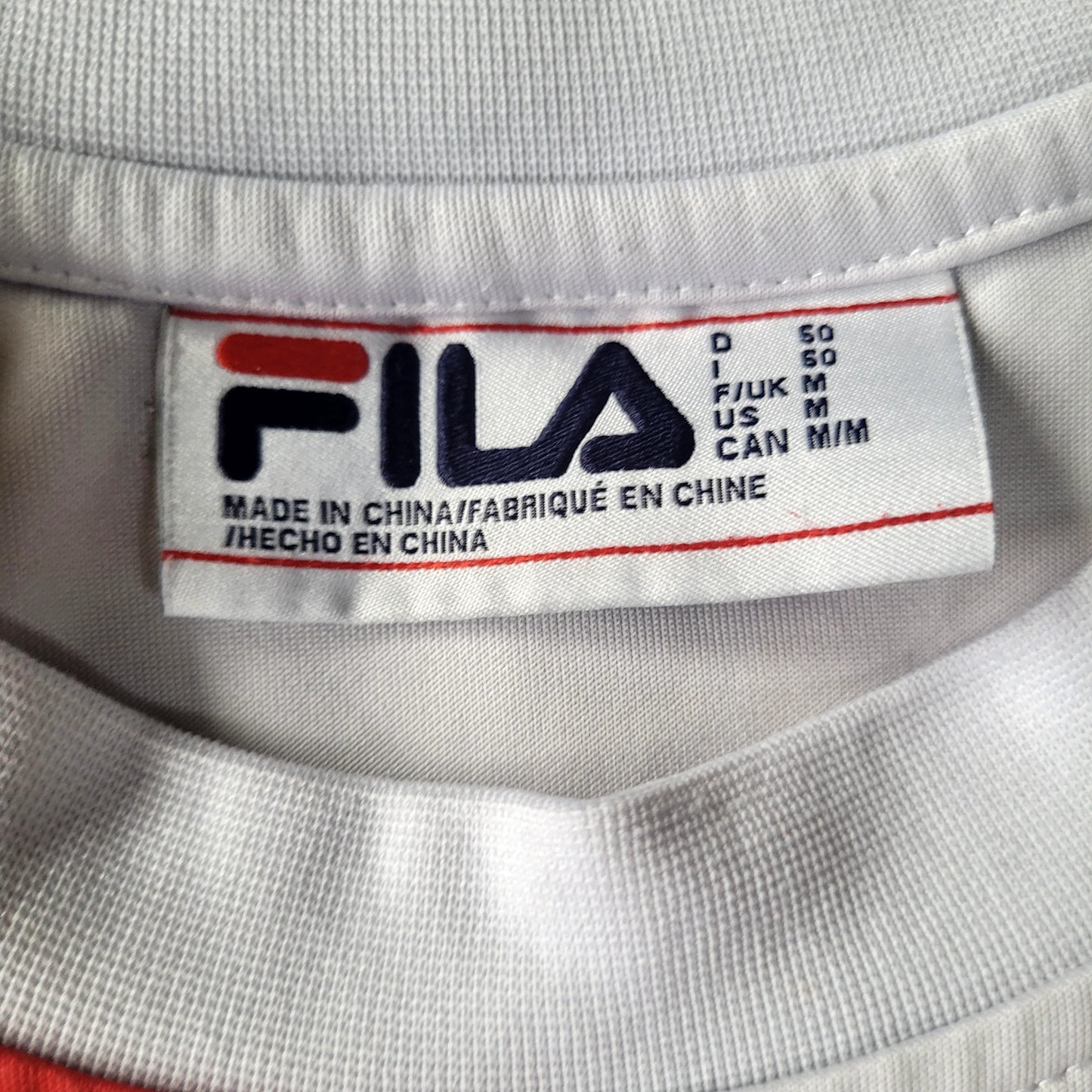 FILA Black Line Checkerboard T-Shirt Red & White Statement Streetwear Tee Size: Medium