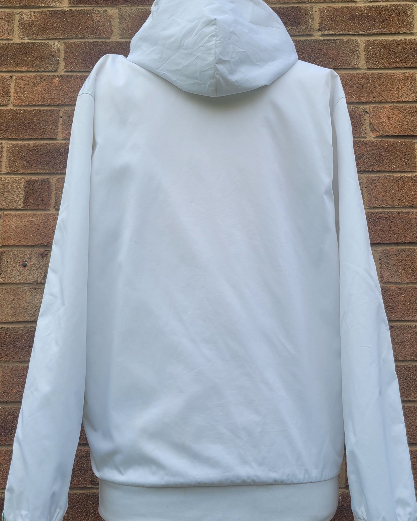Vintage Adidas Originals Windbreaker Jacket- White Green 3 Stripe- Hooded- Size S