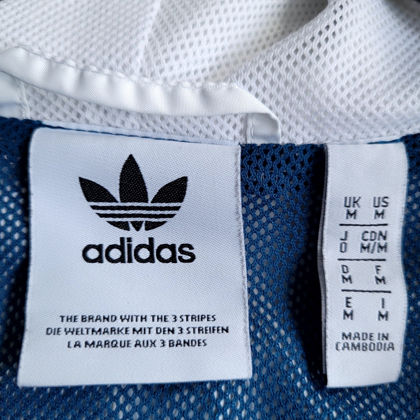 Adidas Originals Colour Block Windbreaker Jacket Hoodie White Blue UK: M