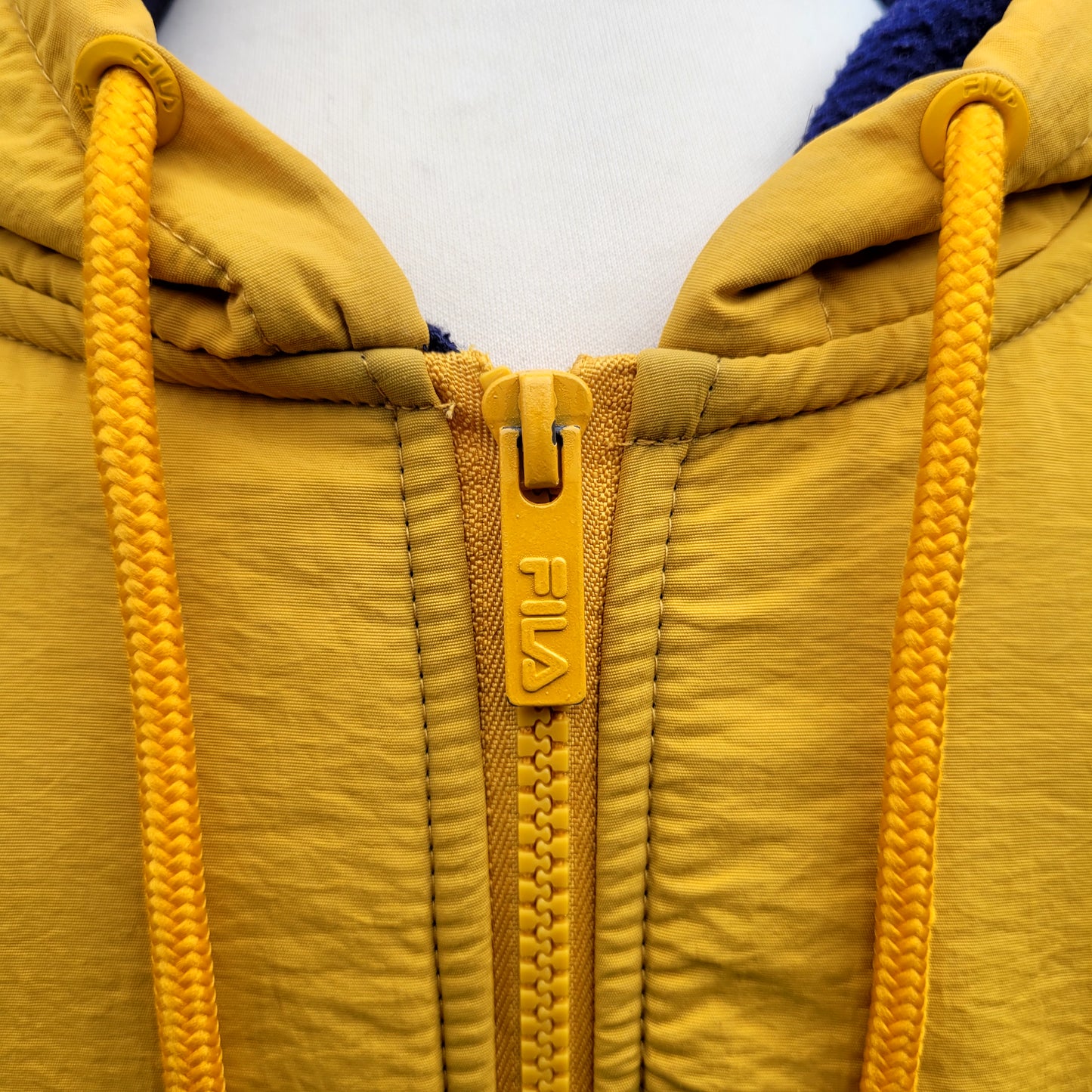 FILA Sherpa Fleece Anorak Hoodie – Yellow & Navy Colour Block Half Zip Pullover Size: Small