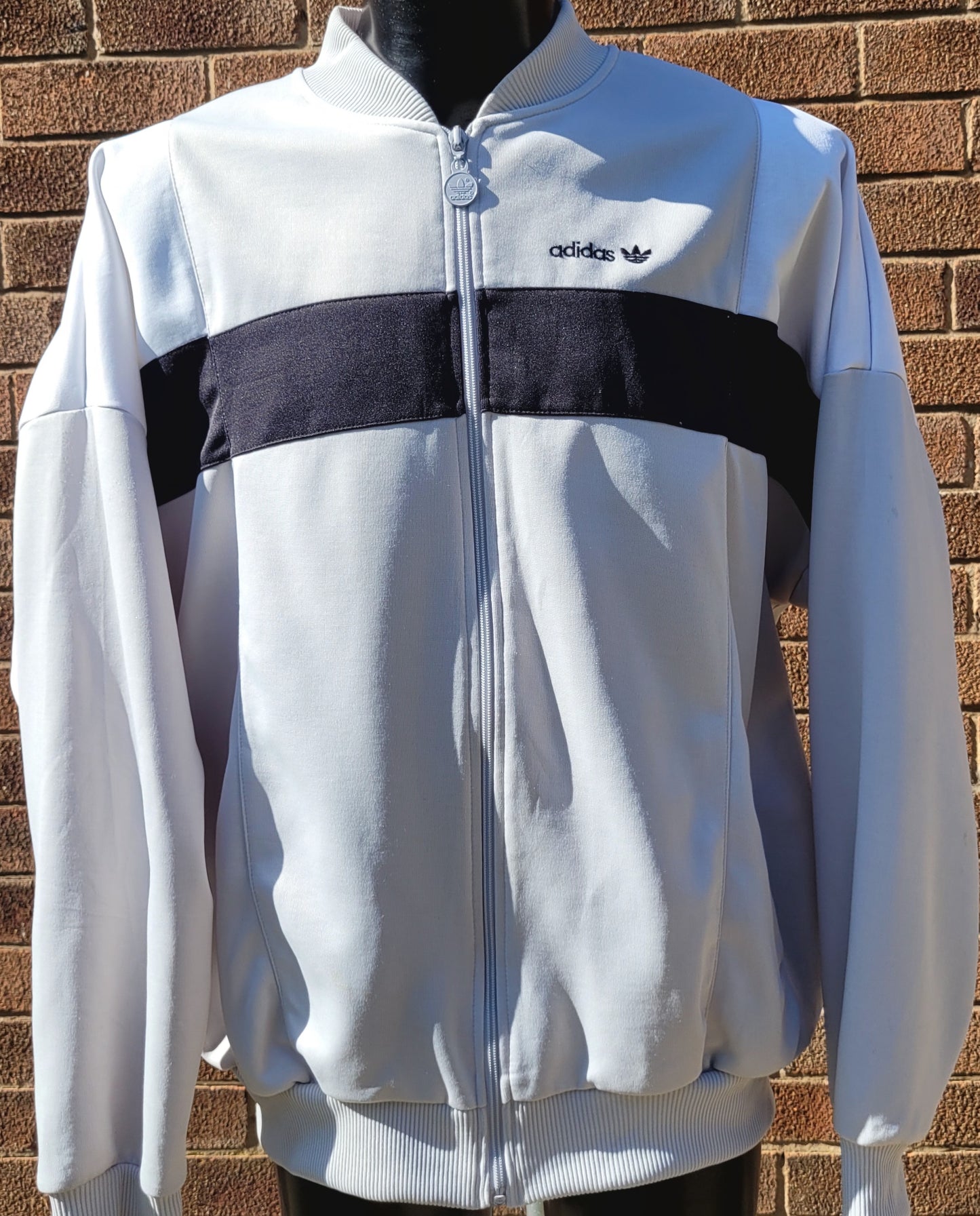 Vintage Adidas Originals Track Jacket Vintage Off White (ecru)  Black Panel  Taiwan Made  Full Zip  Size: XL