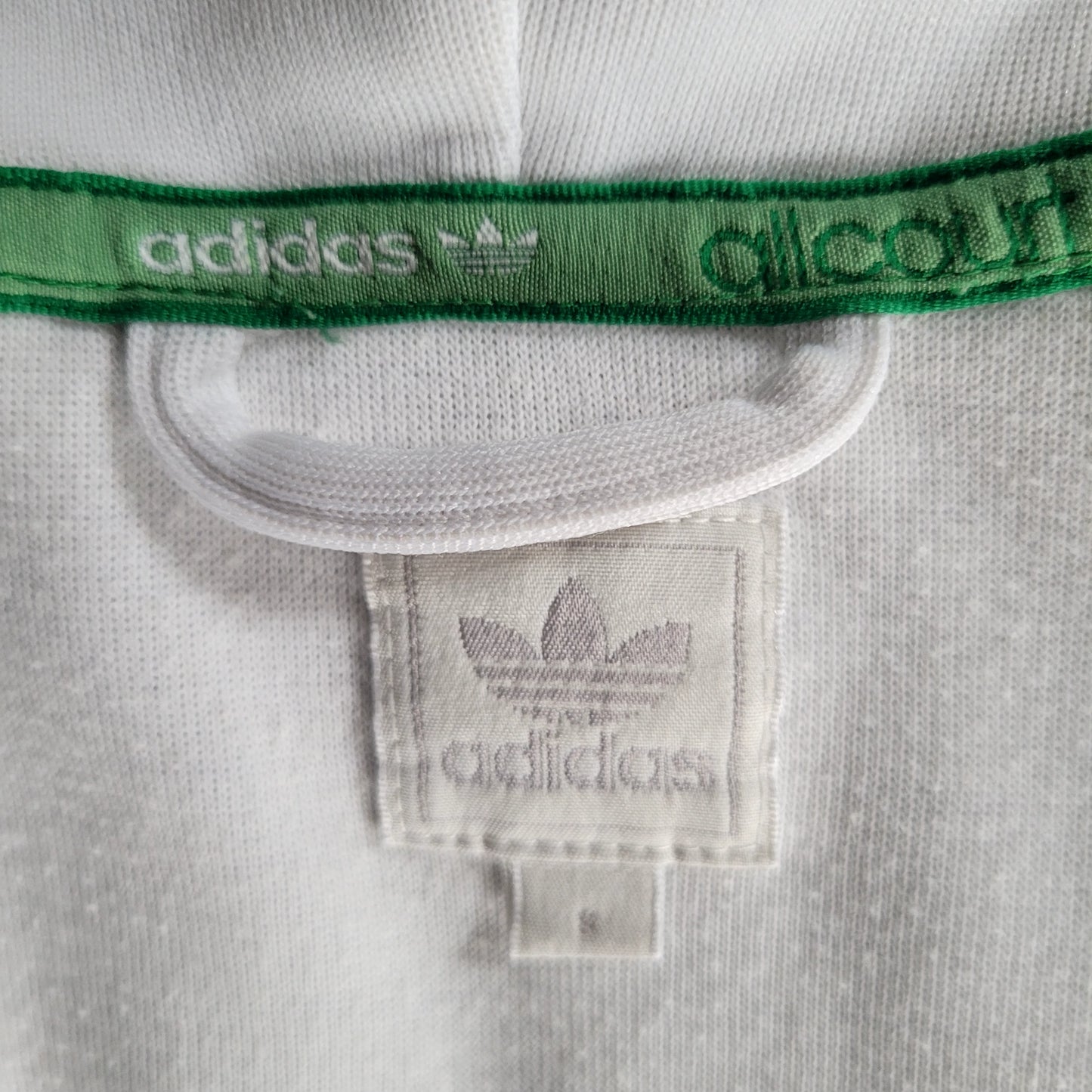 Vintage Adidas Originals “Allcourt” Track Jacket – White Green – Hooded – Full Zip – Size Small